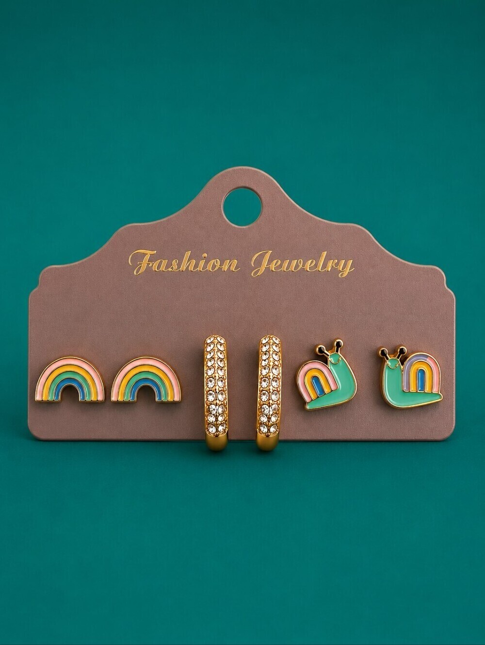 Vintage Rainbow Snail Huggie Earrings